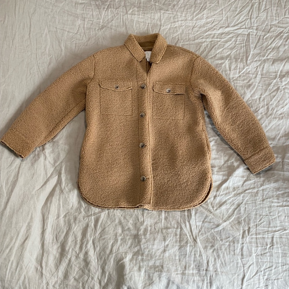 Joie Tan Button-Up Sherpa Shacket
